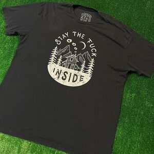 Graphic T-Shirt Mens 2XL Black Stay The F**k Inside Cabin Mountain Tee‎